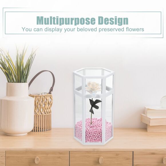 Clear Dustproof Hexagon Makeup Brush Storage Box with Pink Faux Pearl White - Picture 6 of 6